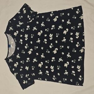 Old Navy Women's Large Luxe Crew-Neck Blue Floral Top Used